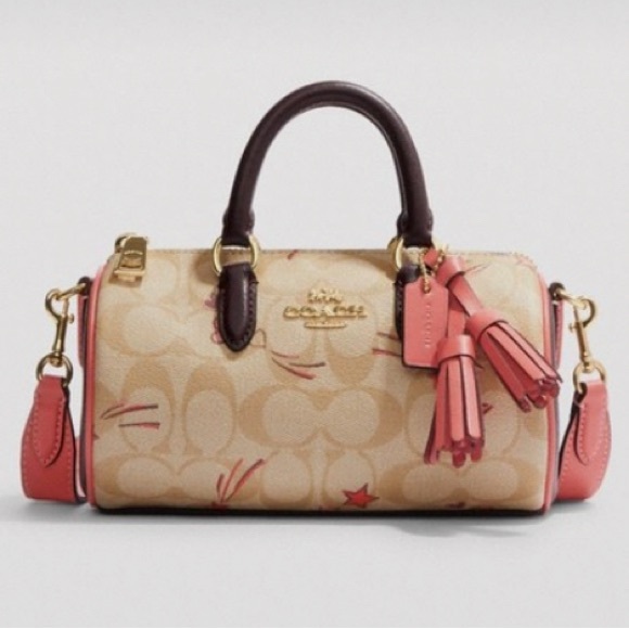 Authentic COACH sign.coated canvas/smooth leather ❤️⭐️zip top satchel/ Crosby - Picture 6 of 16